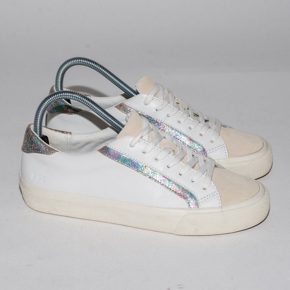 Madewell Women's Size 7.5 Sidewalk Low-Top Sneakers in White Leather Iridescent
